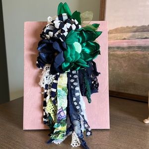 Beautiful Navy and Green Flower Pin by The Classy Quill